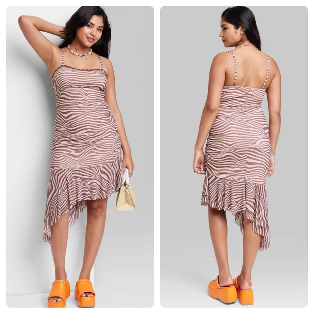 Wild Fable Mesh Zebra Print Asymmetric Hem Midi Dress